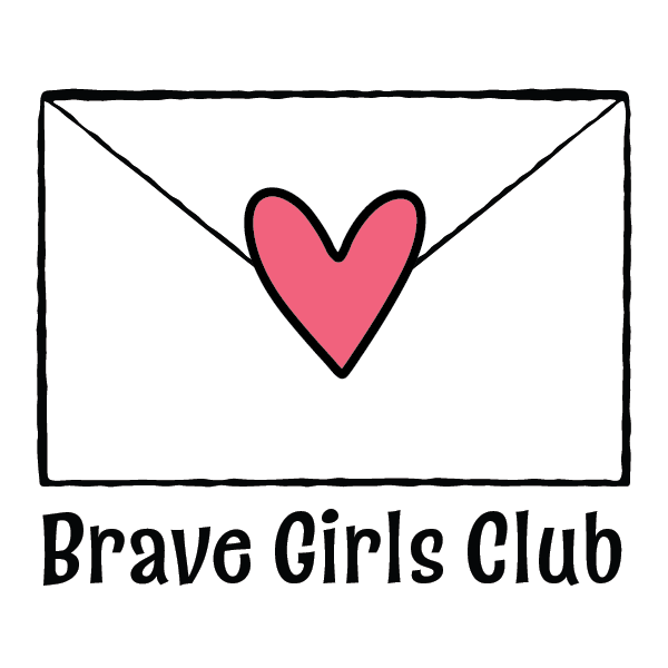 Dear Brave Girl monthly letter subscription for girls — envelope containing Billie's personal letter, illustrated 4x6 print, stickers, affirmation card and flower to colour, for girls aged 6 to 10